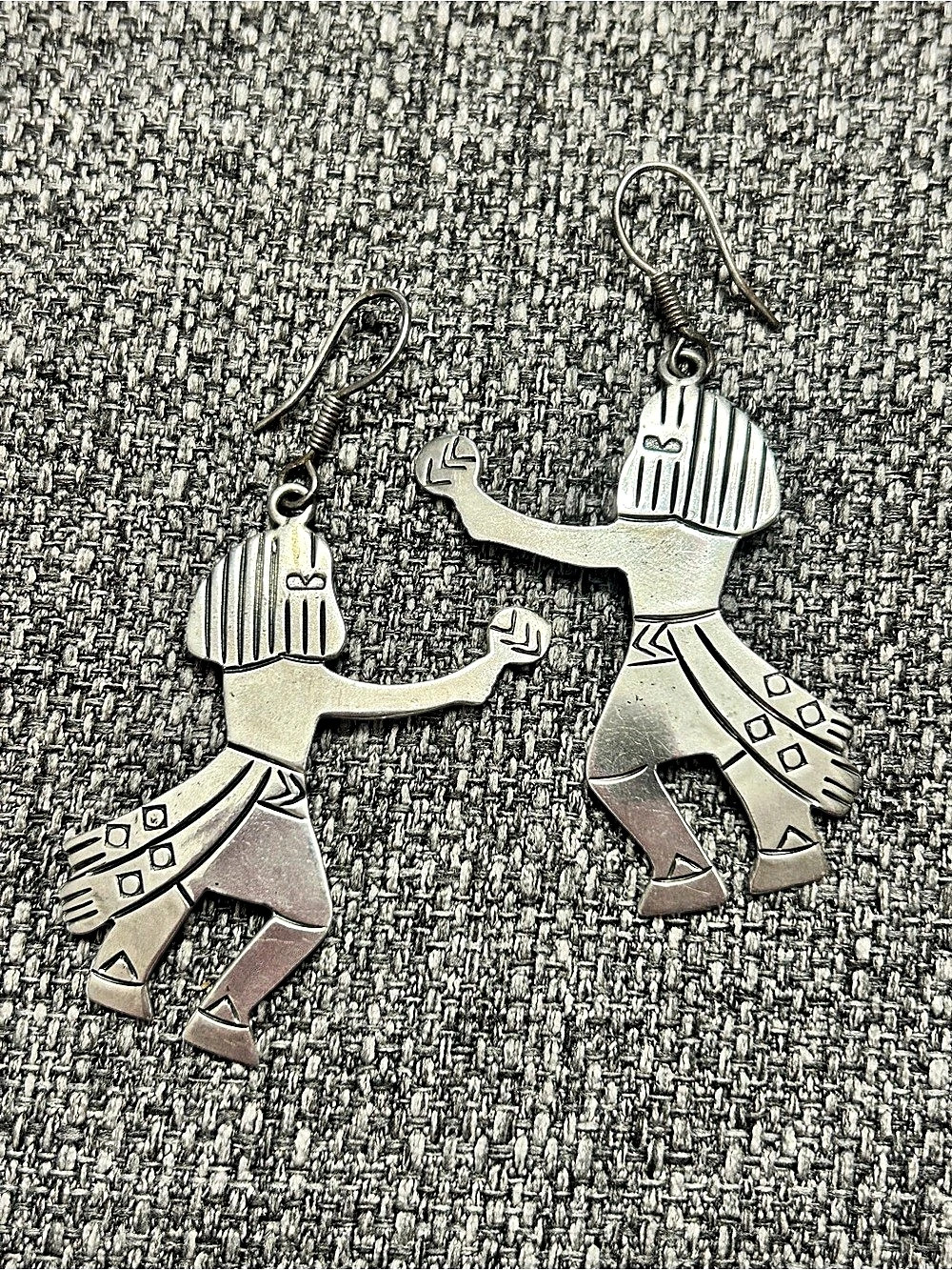 Sterling Silver Mexico 925 Aztec Figures Earrings